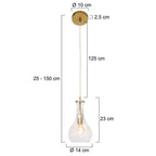 Suspension en verre taillé transparent et laiton doré, hauteur réglable, diamètre 14 cm