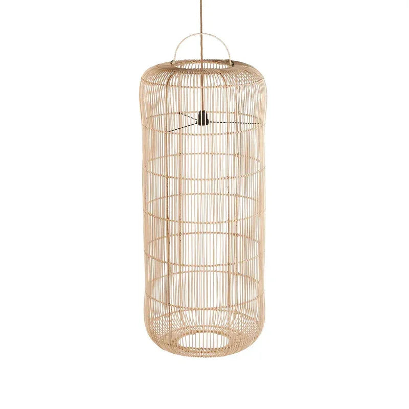 Suspension XL en rotin naturel faite main, grand cylindrique, luminaire suspendu