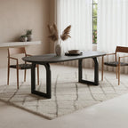 Table à manger ovale moderne bois noir mat, pieds métal courbés 180x90 cm