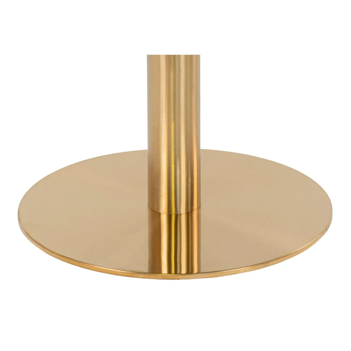 Pied de table en métal doré, tige cylindrique et plateforme ronde Ø70 cm