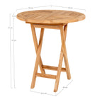 Table ronde pliante en teck brun clair, motif chevron, Ø70 cm extérieur
