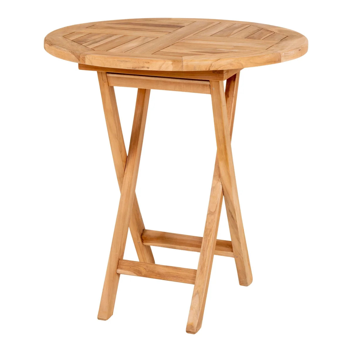 Table ronde pliante en teck naturel brun clair, motif chevron, Ø70 cm