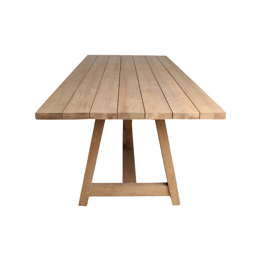 Table à manger en teck massif piètement tréteaux naturel 200x100 cm