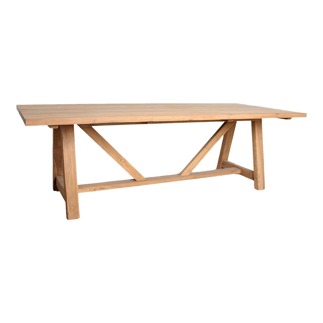 Table à manger en teck massif piètement tréteaux naturel 200x100 cm