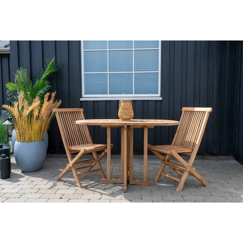 Table pliante en teck naturel 120x60 cm avec chaises pliantes