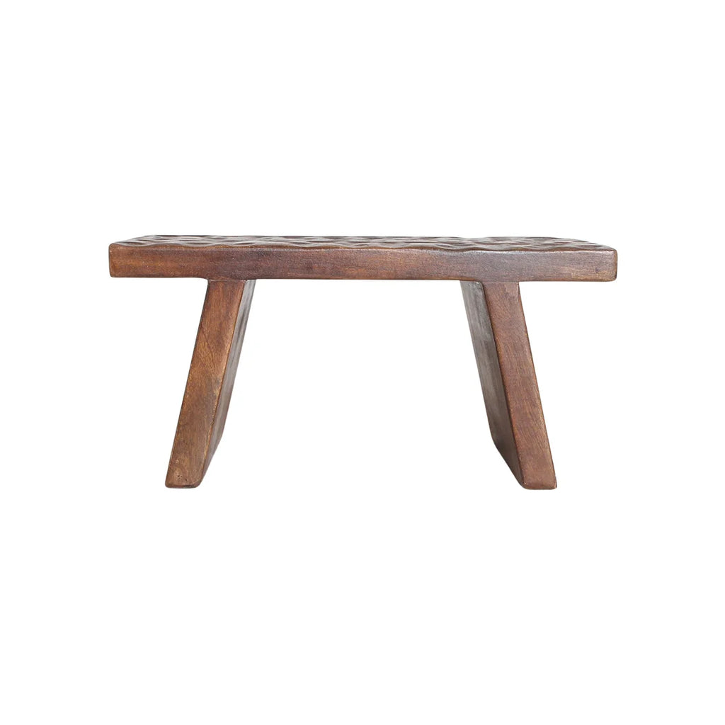 Banc en bois de manguier sculpté brun foncé, 40x25 cm