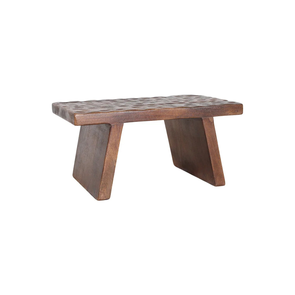 Tabouret en bois de manguier sculpté brun foncé, 40x25 cm