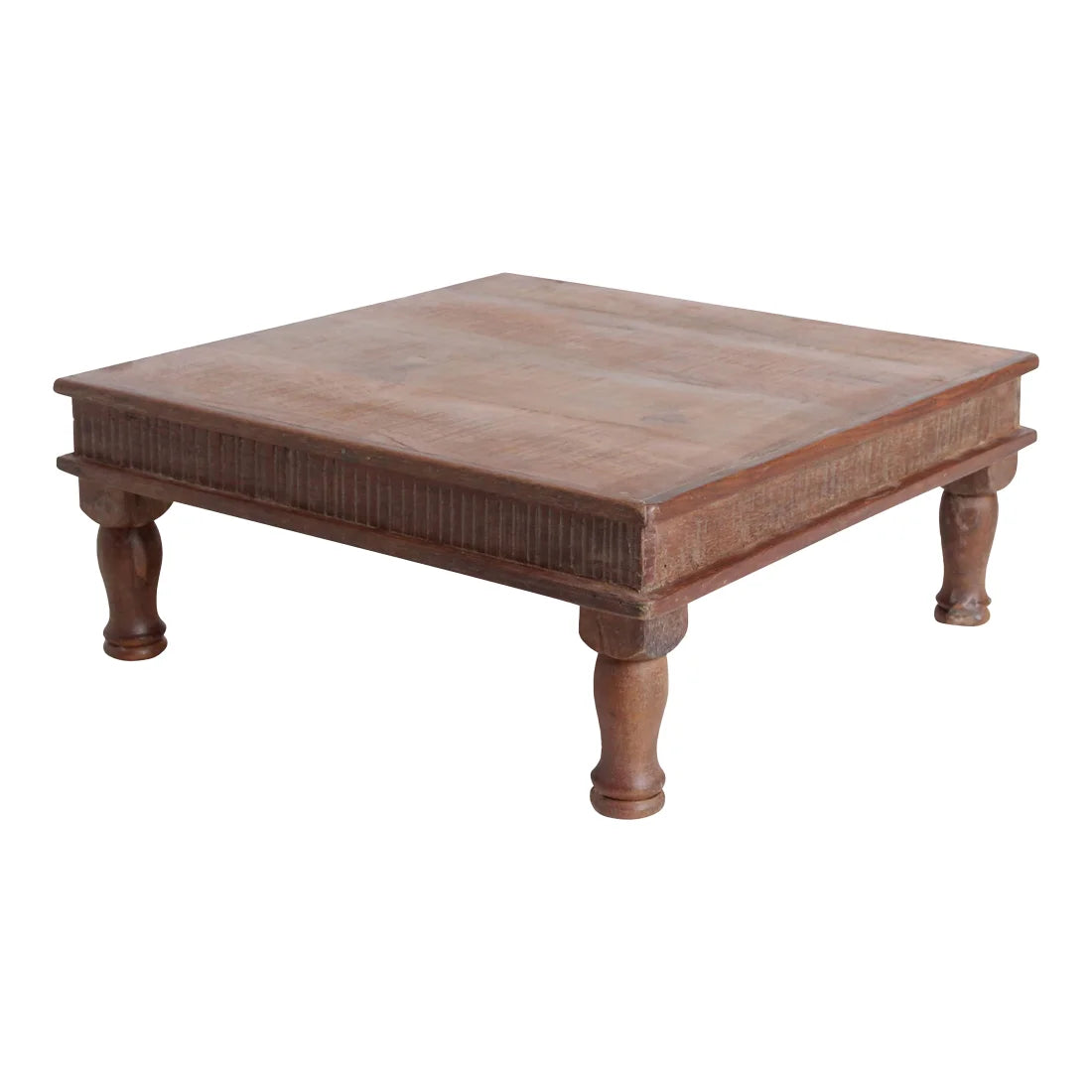 Table basse bois massif brun rustique carrée 46x46 cm pieds sculptés