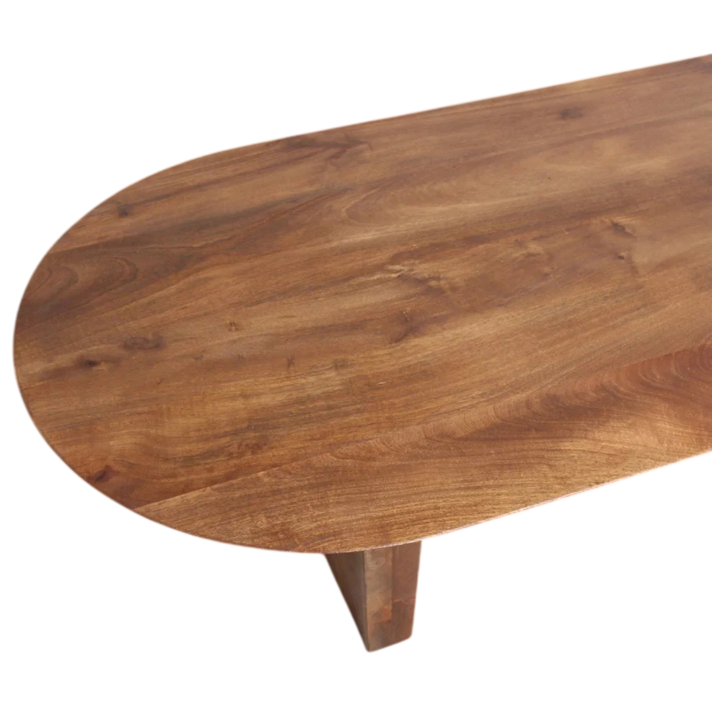 Table basse en bois massif marron forme capsule 140x60 cm
