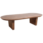 Table basse ovale en bois massif marron, 140x60 cm, finition claire et pieds robustes
