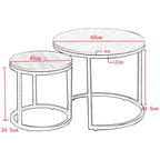 Schéma des dimensions du modèle 60 cm des tables gigognes rondes effet marbre blanc.