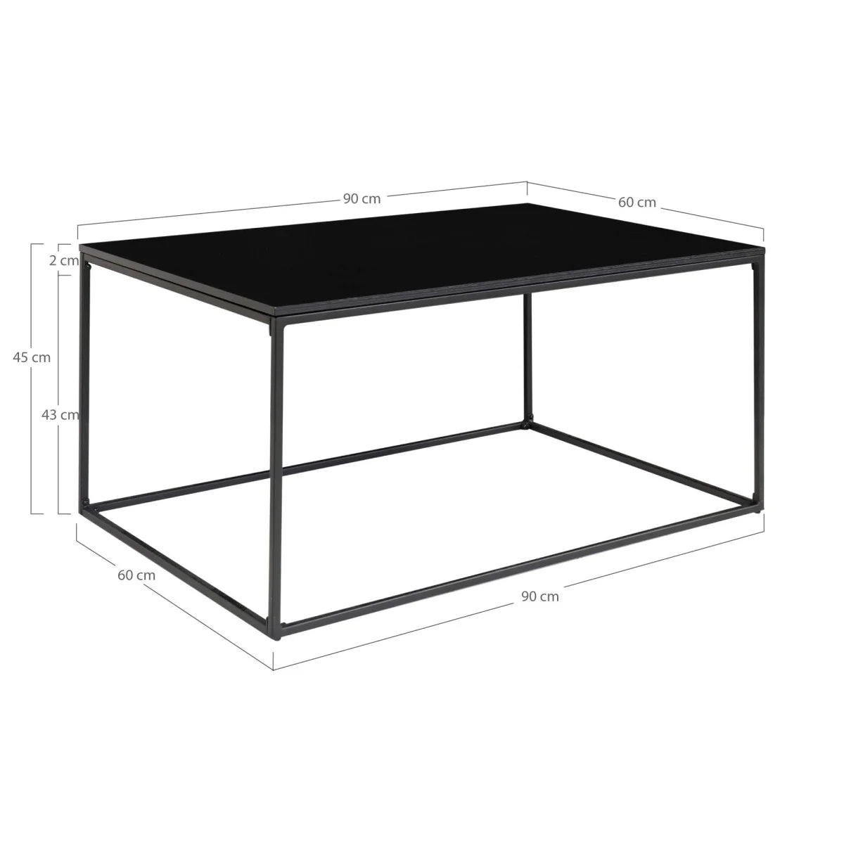 Table basse noire en verre 90x60 cm cadre métal sleek