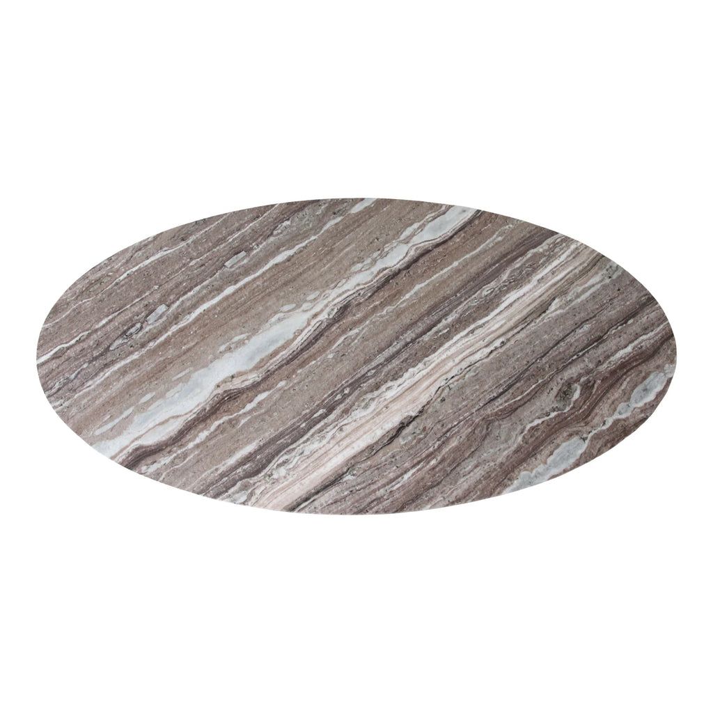 Table basse ovale en marbre gris veiné et bois clair 120x60 cm