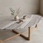 Table basse ovale marbre gris et bois clair x, 120x60 cm