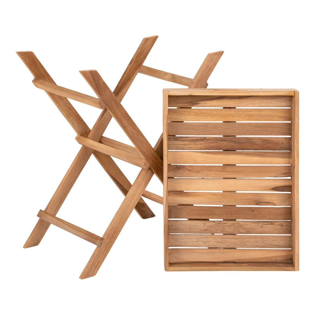 Table basse pliante en teck naturel 29x39 cm avec plateau amovible