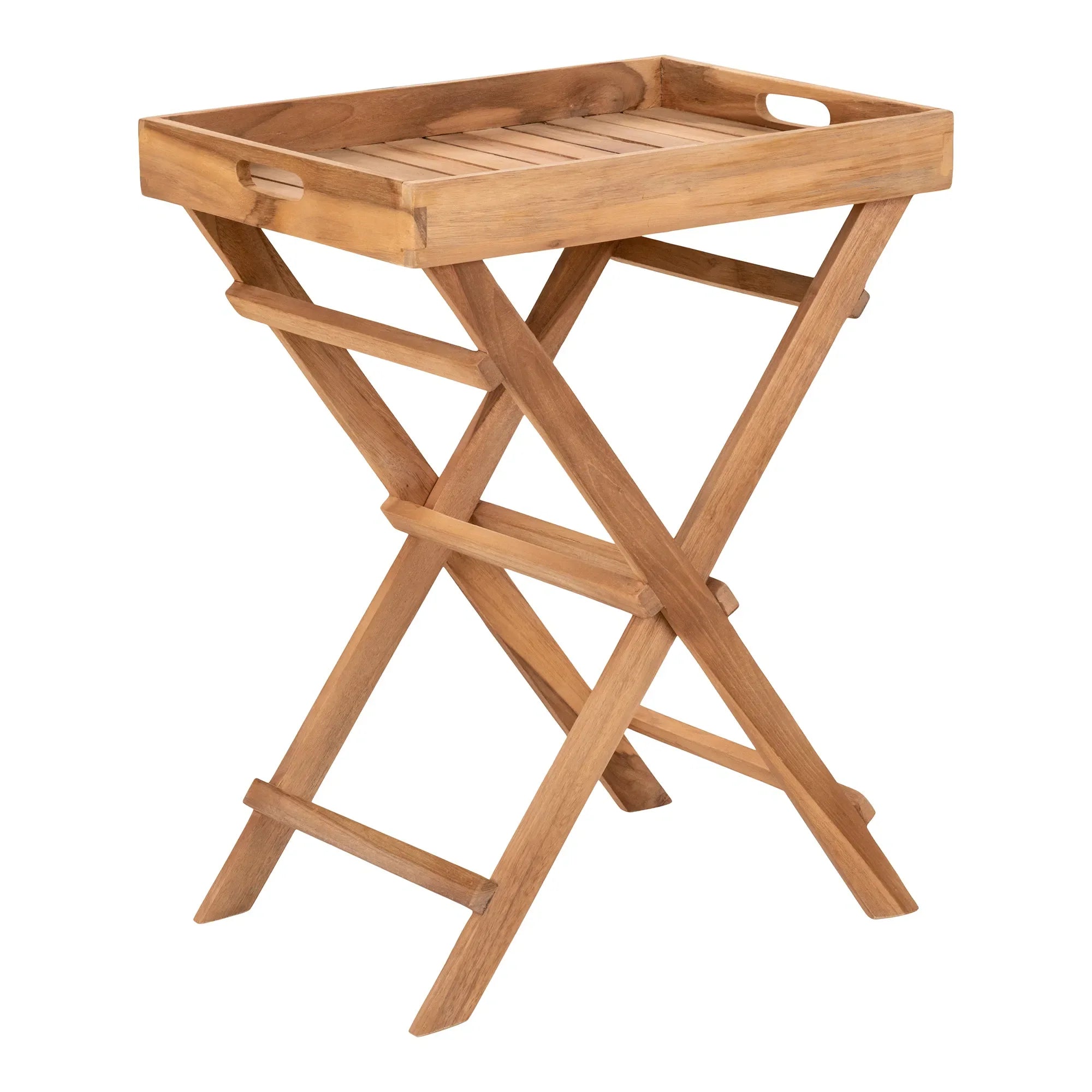 Table basse pliante en teck naturel avec plateau amovible – 29x39 cm
