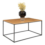 Table basse moderne rectangulaire en bois clair et métal noir 90x60 cm