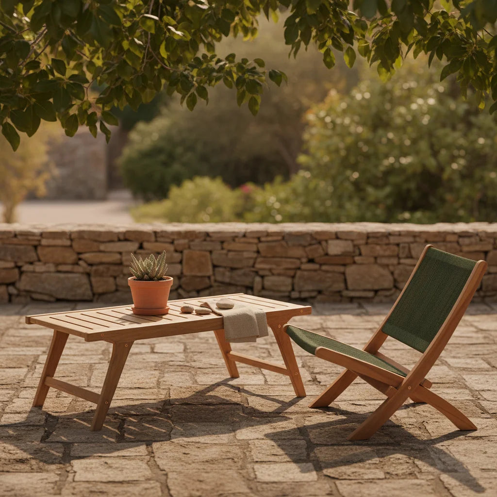 Chaise pliante bois avec assise et dossier tissu vert