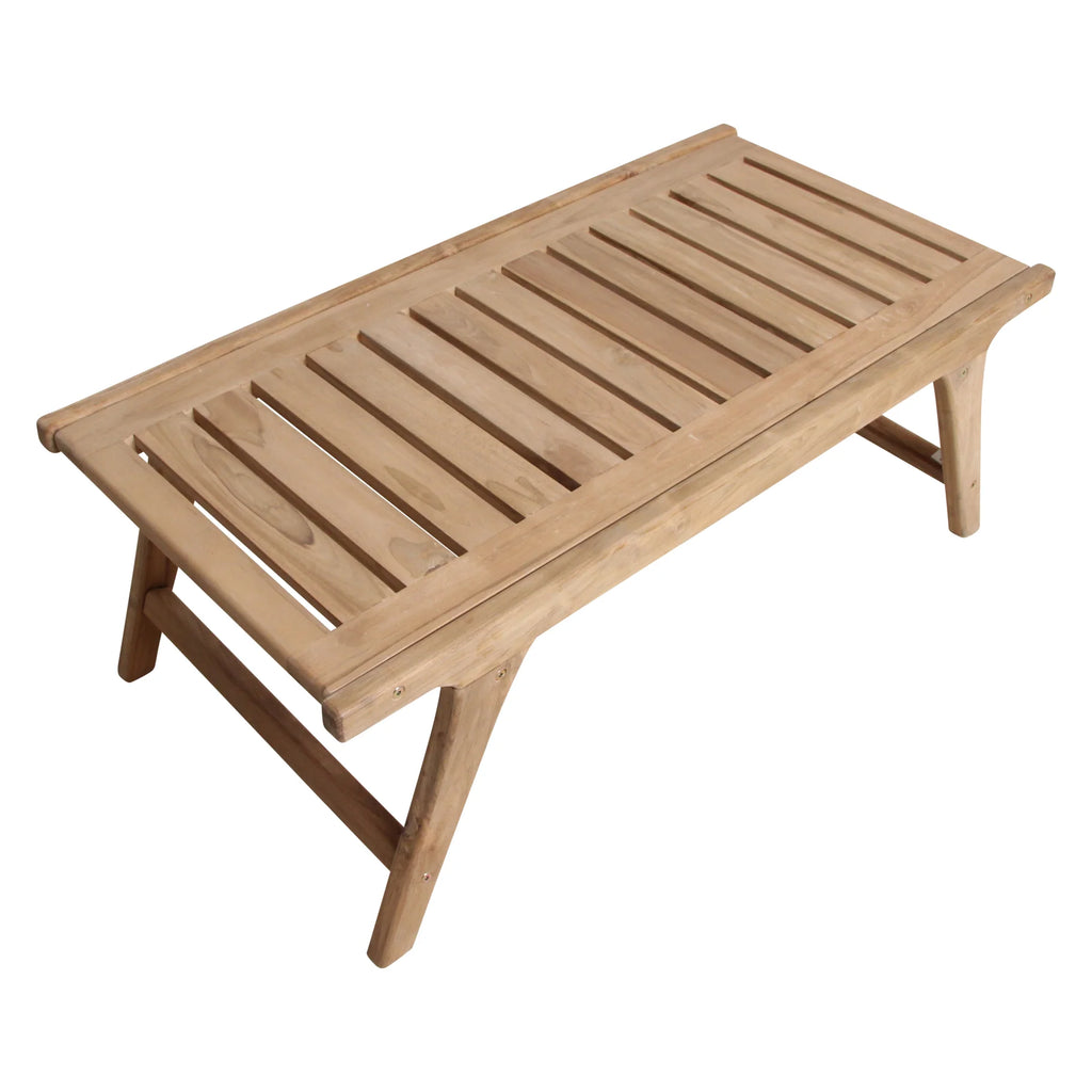 Table basse rectangulaire en teck naturel, 100x50 cm, design rustique