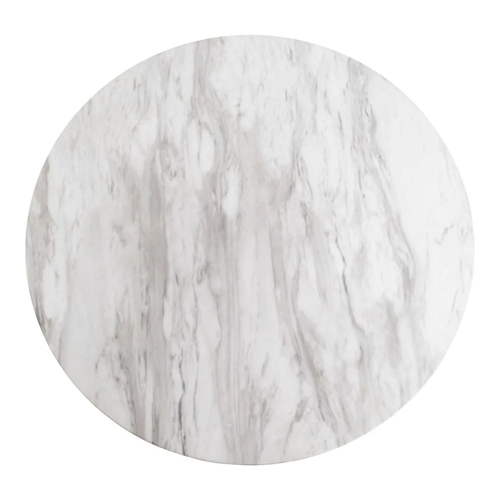 Nappe ronde en marbre blanc veiné gris, pied central noir Ø70 cm