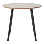 Table basse ronde aspect travertin, pieds noirs en métal, Ø55 cm