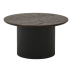 Table basse ronde en bois & base noire rainurée