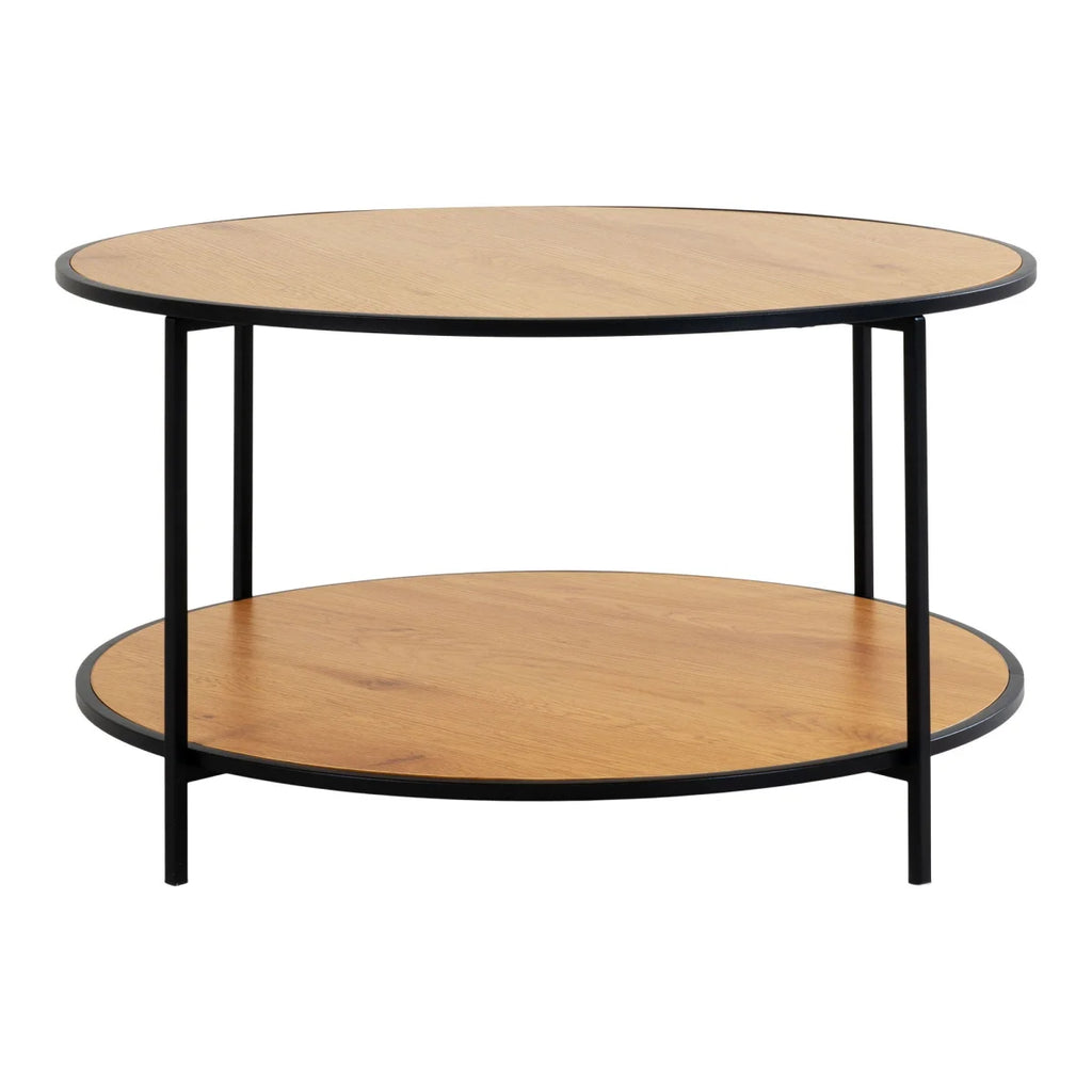 Table basse ronde bois clair et métal noir Ø80 cm