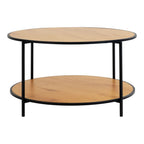 Table basse ronde bois clair et métal noir Ø80 cm