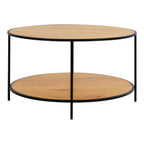 Table basse ronde en bois clair et métal noir Ø80 cm avec étagères circulaires