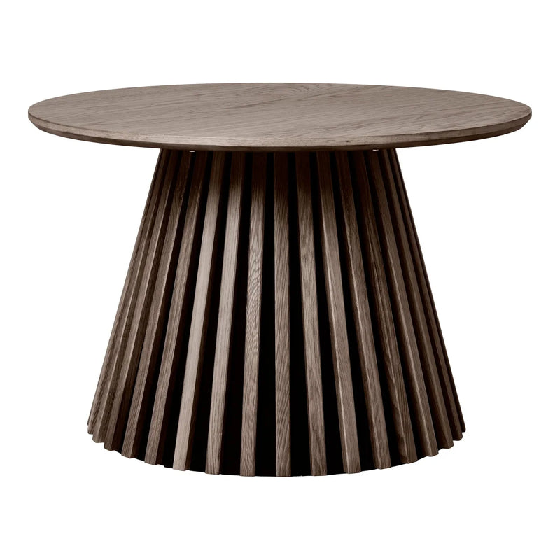 Table basse ronde en bois fumé avec piètement à lattes inclinées – Ø70 cm
