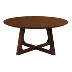 Table basse ronde en bois noyer brun, pieds triangulaires, Ø75 cm