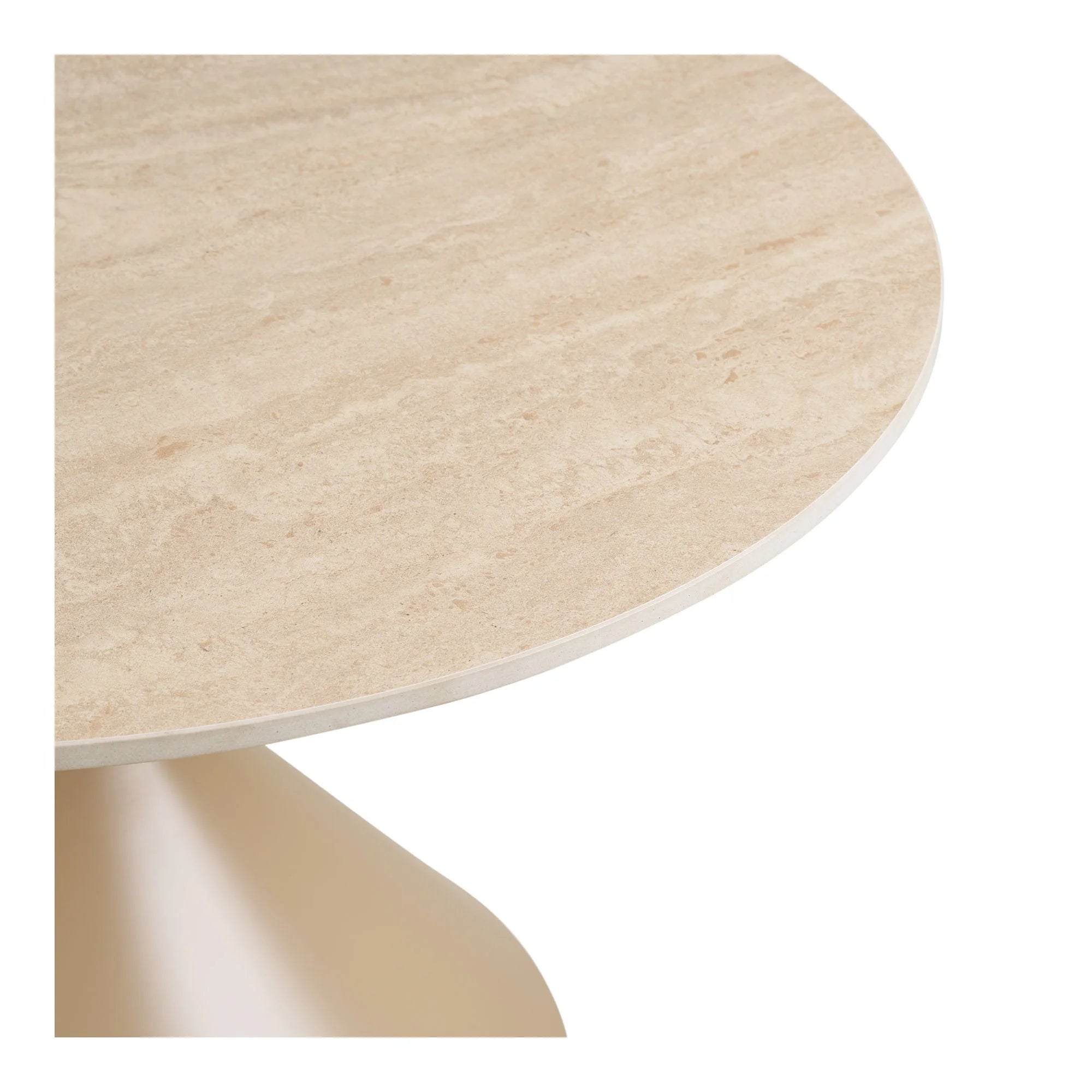 Table basse ronde effet travertin sable Ø70 cm, surface beige veinée lisse