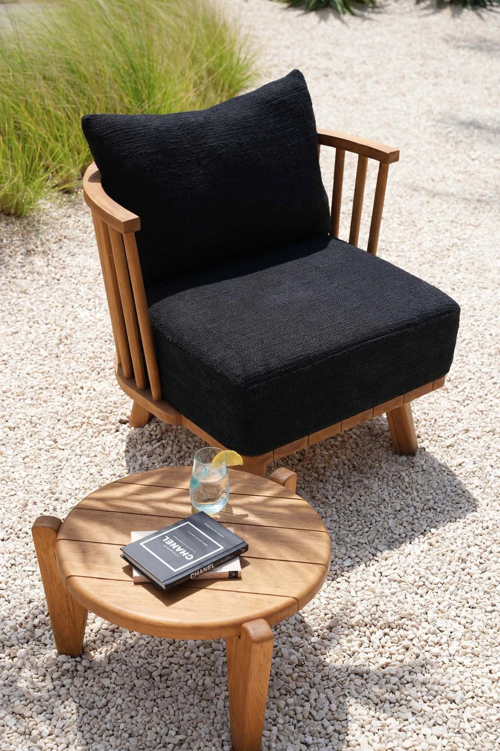 Table basse ronde en teck recyclé pour extérieur naturel – Ø70 cm
