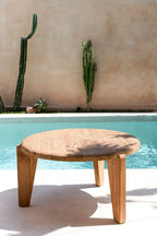 Table basse ronde en teck recyclé naturel pour salon cosy – Ø80 cm