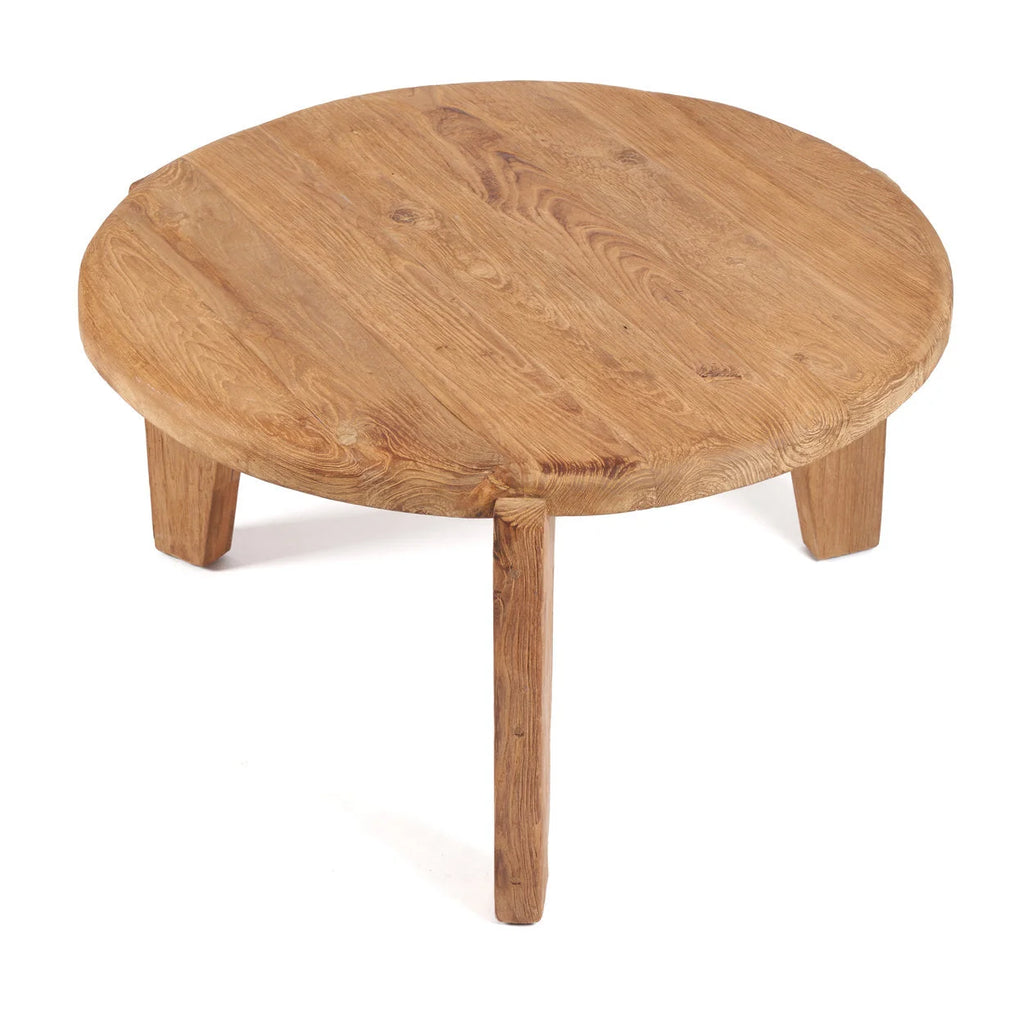 Table basse ronde en teck recyclé naturel pour salon cosy – Ø80 cm