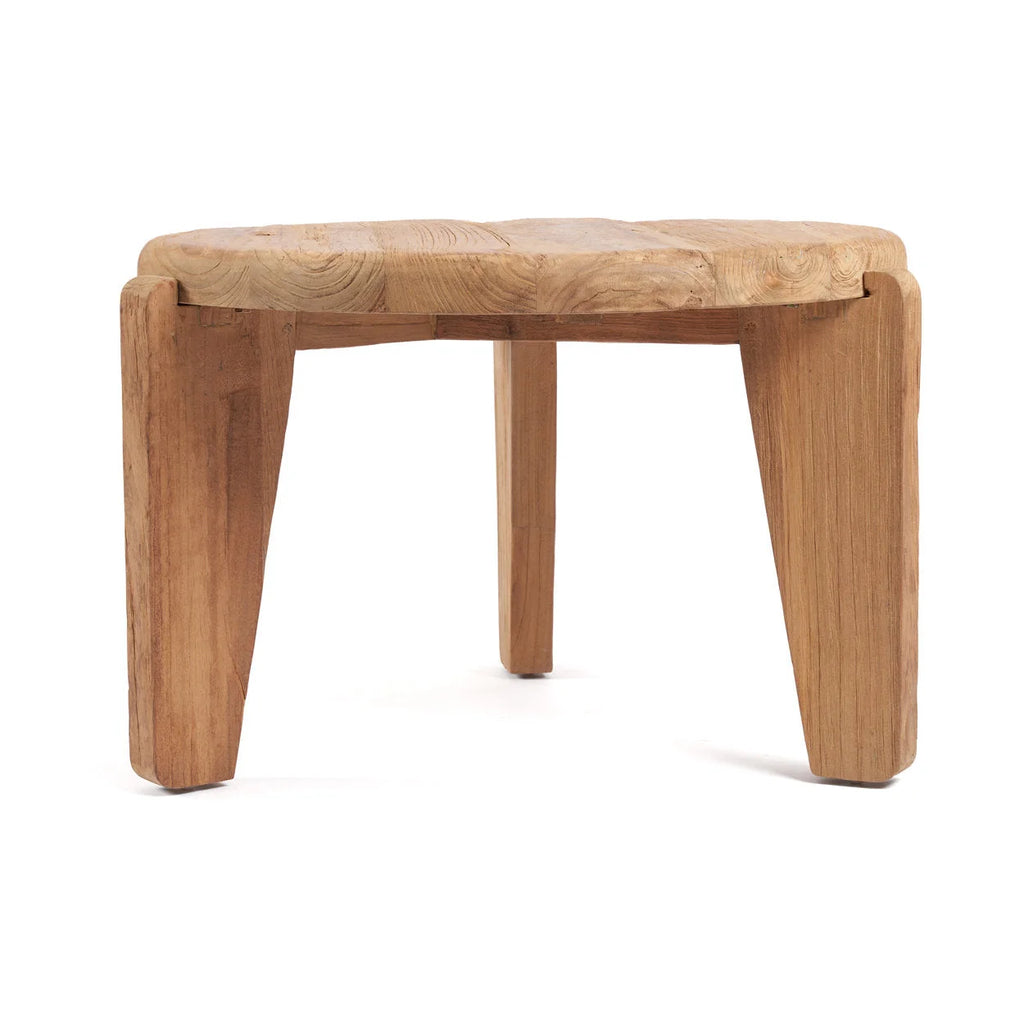 Table basse ronde en teck recyclé naturel pour salon cosy – Ø80 cm