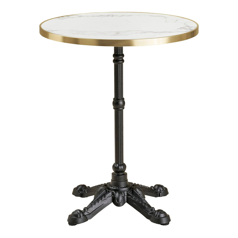 Table bistrot ronde effet marbre blanc bord doré pied noir – Ø60 cm
