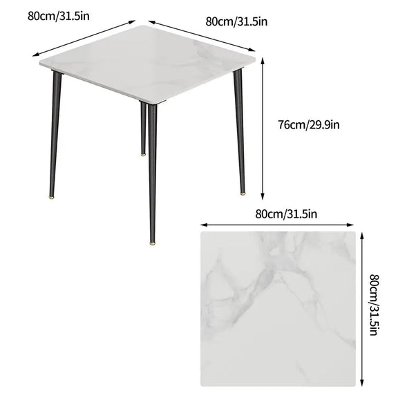  Dimensions d’une table carrée 80x80 cm effet marbre blanc.