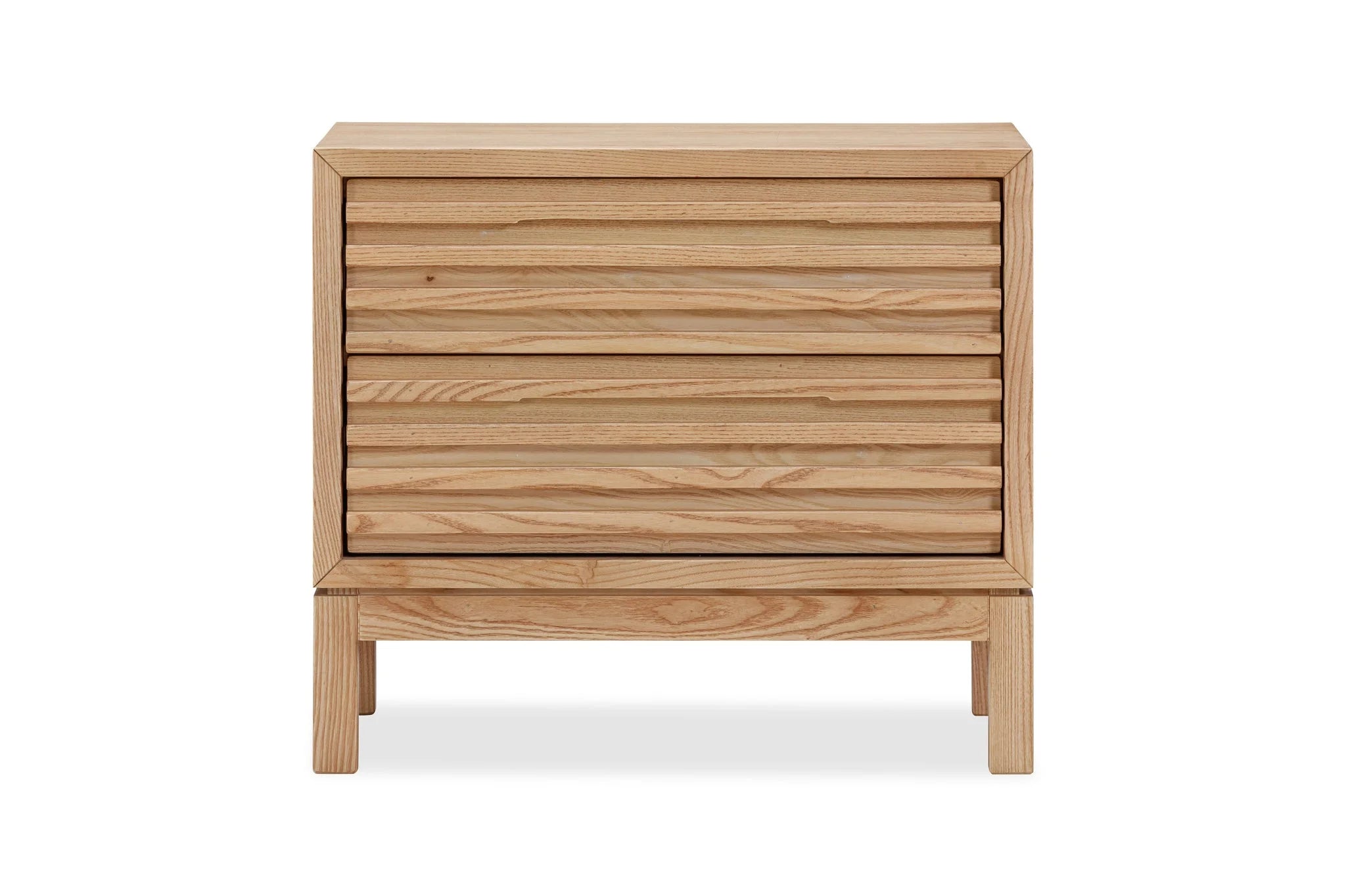 Table de chevet en frêne clair à tiroirs lattés horizontaux, 61x41 cm