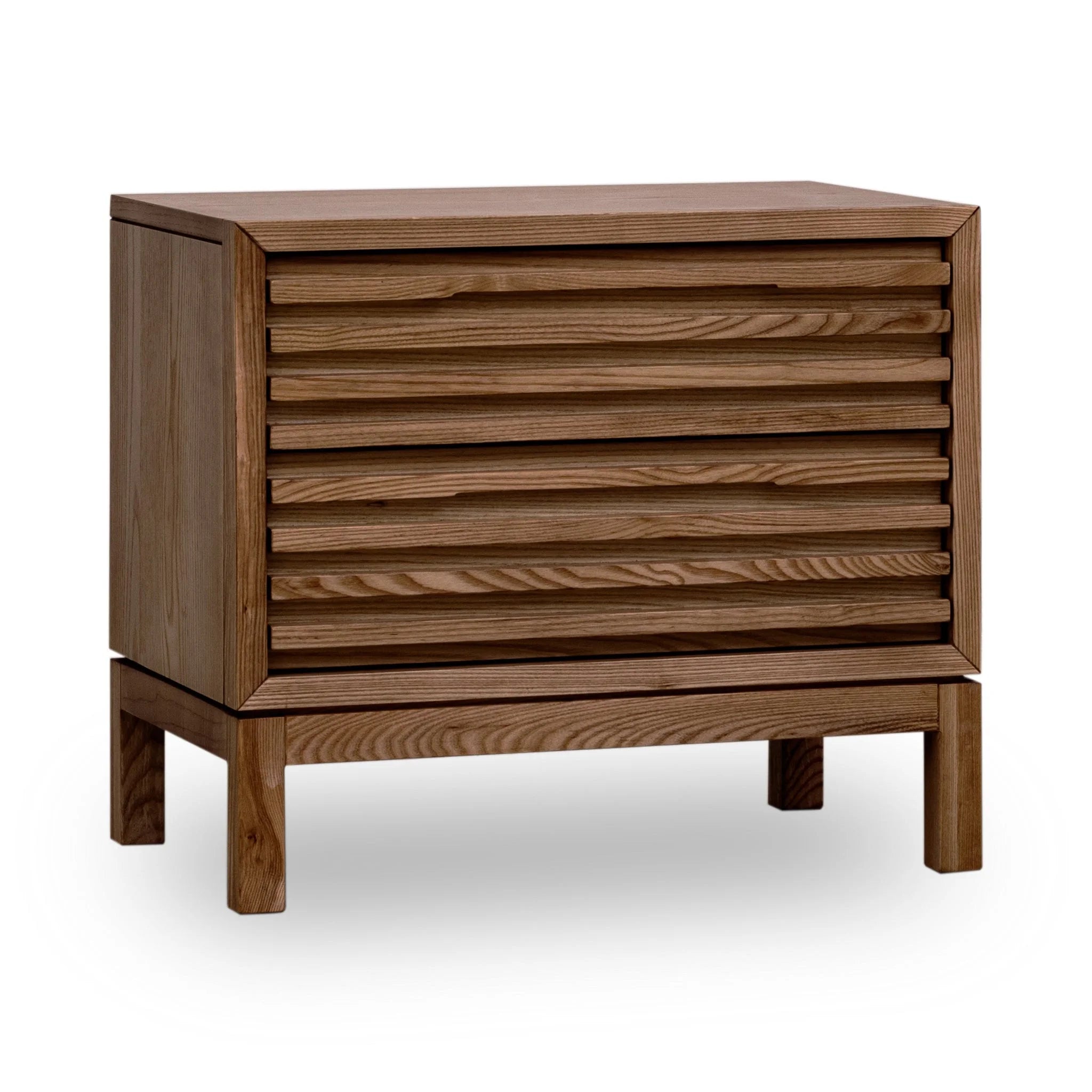 Table de chevet en frêne rainuré roux, 61x41 cm