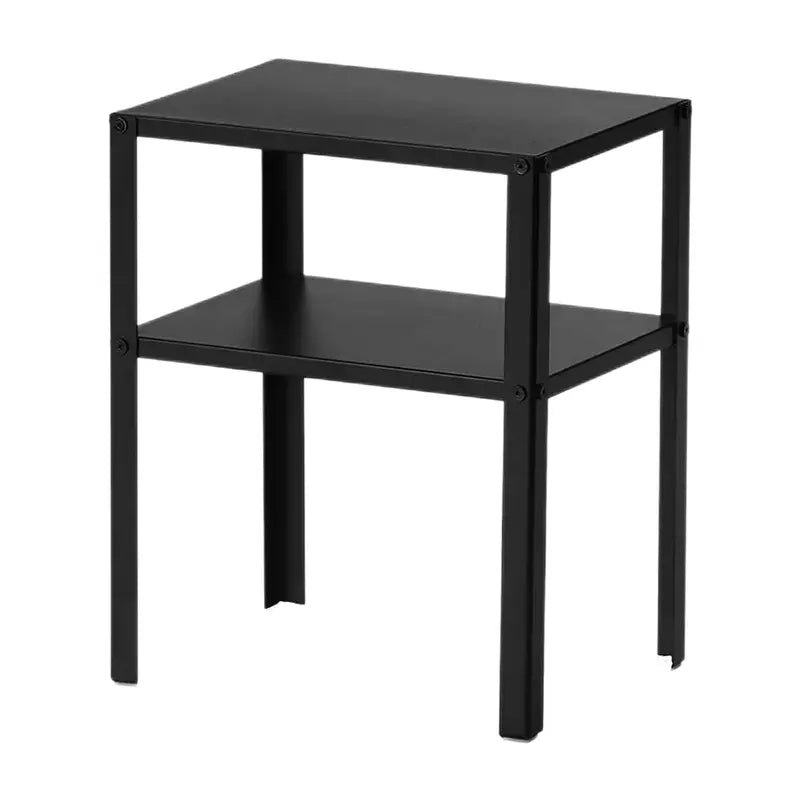 Table de chevet en métal noir minimaliste, vue isolée sur fond blanc.