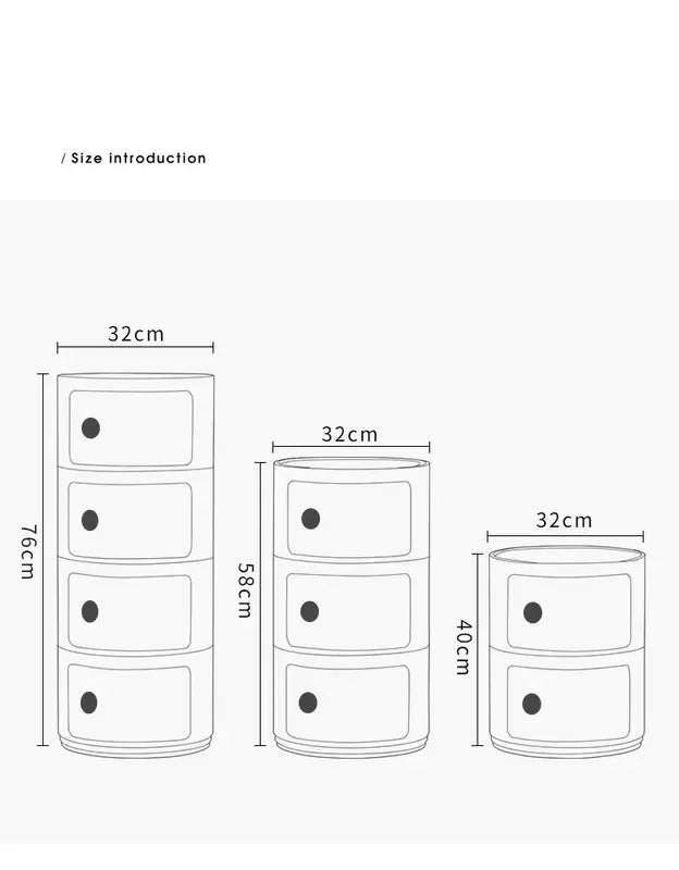 Schéma des dimensions de la table de chevet minimaliste avec options de 2, 3 et 4 tiroirs.