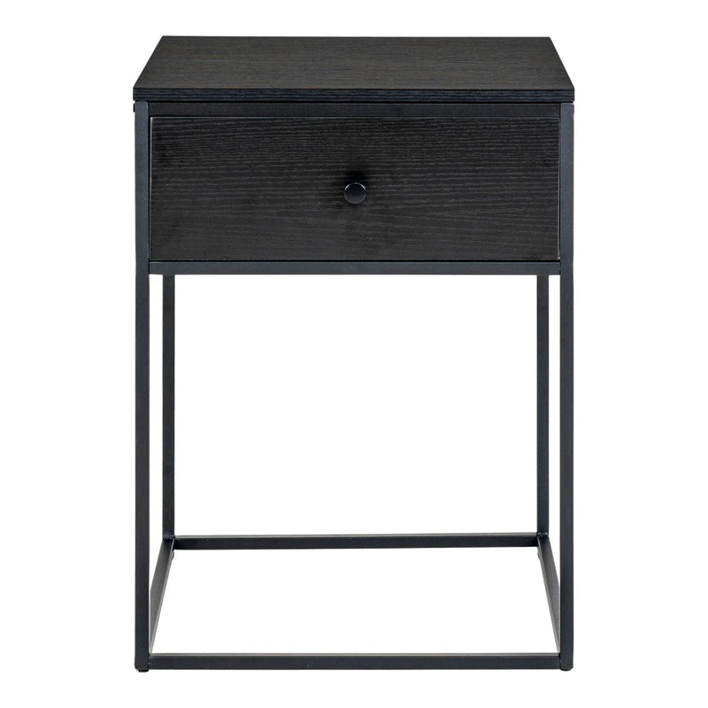 Table de chevet noire en acier et MDF avec tiroir 40x55 cm