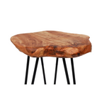 Table d’appoint en bois brut et métal noir avec pied en épingle à cheveux