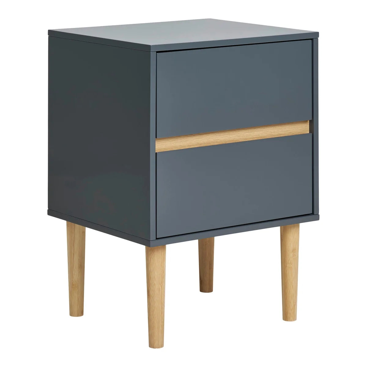 Table d’appoint grise en MDF 2 tiroirs, pieds bois clair, 40x35x55