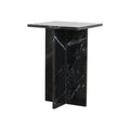 Table d’appoint carrée en marbre noir veiné avec piétement croisé sculptural