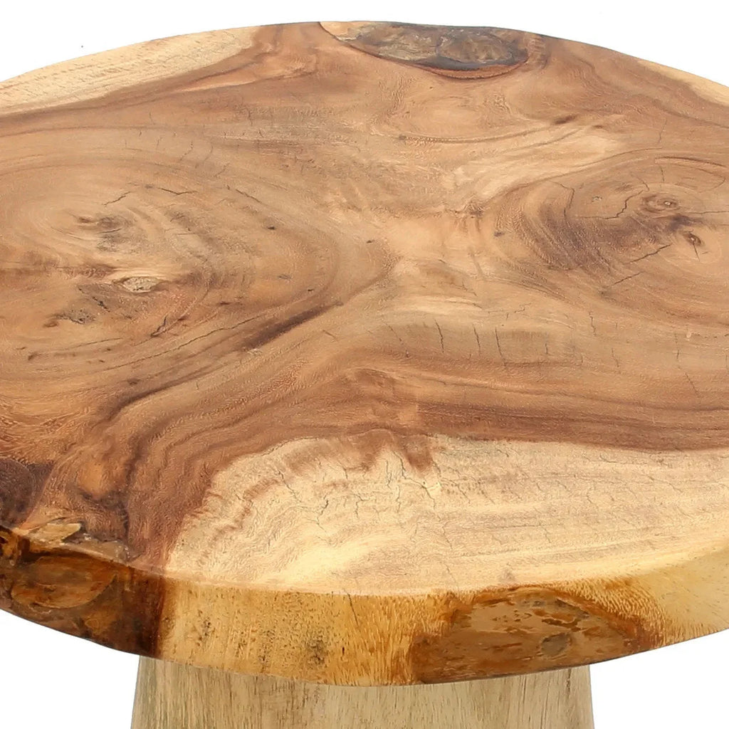 Table d’appoint conique en bois de Munggur naturel avec plateau en bois à bord vivant