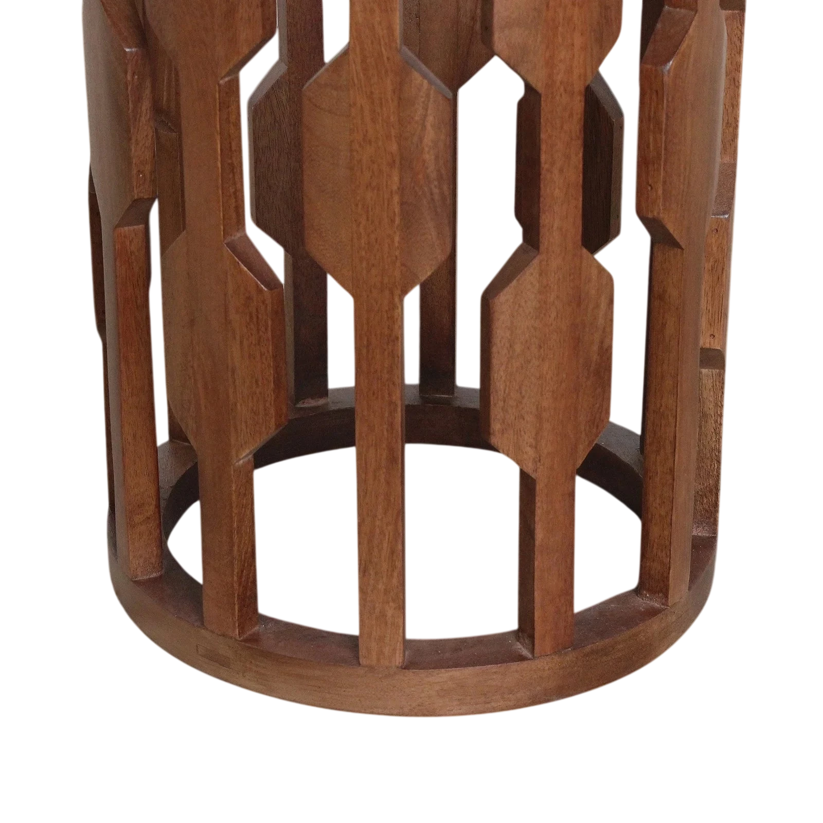 Table d’appoint en bois ajouré géométrique avec marbre noir, Ø40 cm