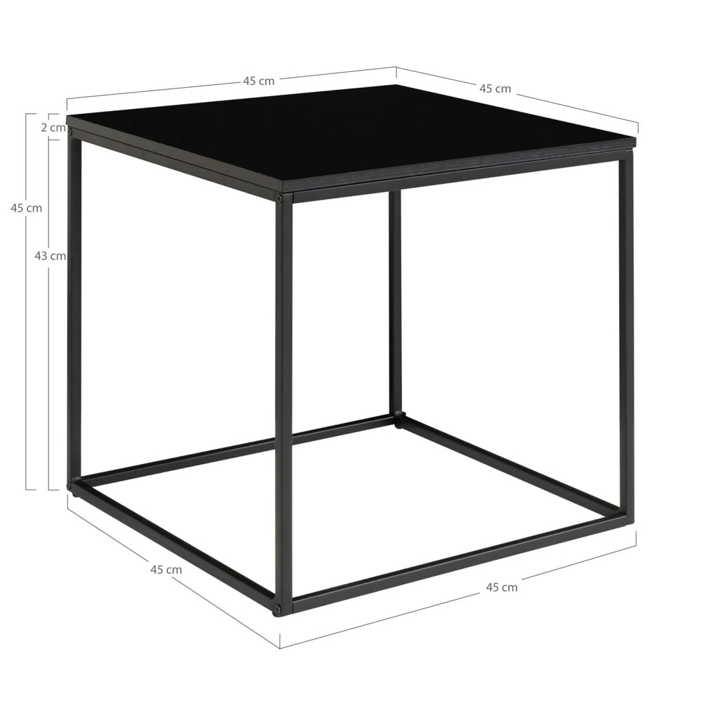 Table d’appoint noire en verre et métal 45x45 cm
