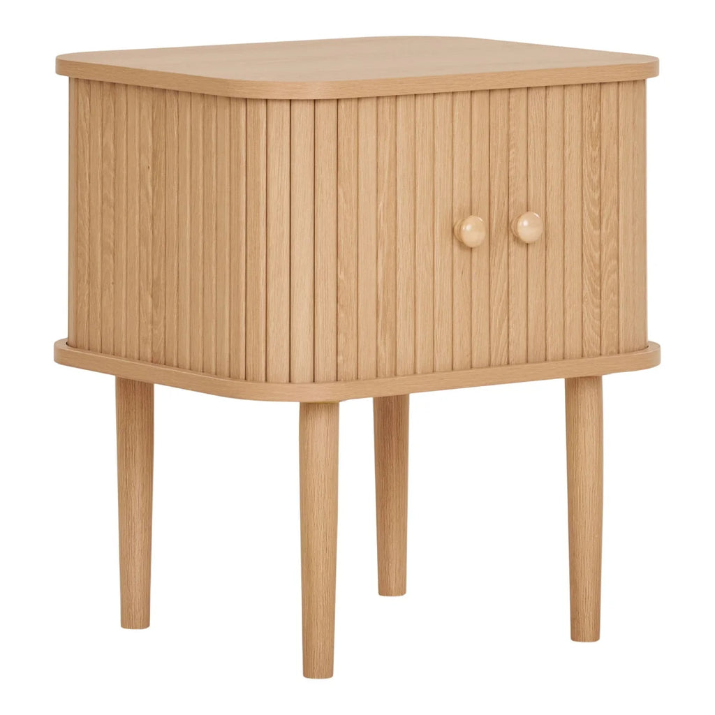 Table dappoint en pin et MDF naturelle à lattes verticales et boutons ronds 45x50 cm